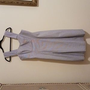 J. Peterman Blue White Pinstripe Dress Sleeveless A Line Knee Womens Size 8